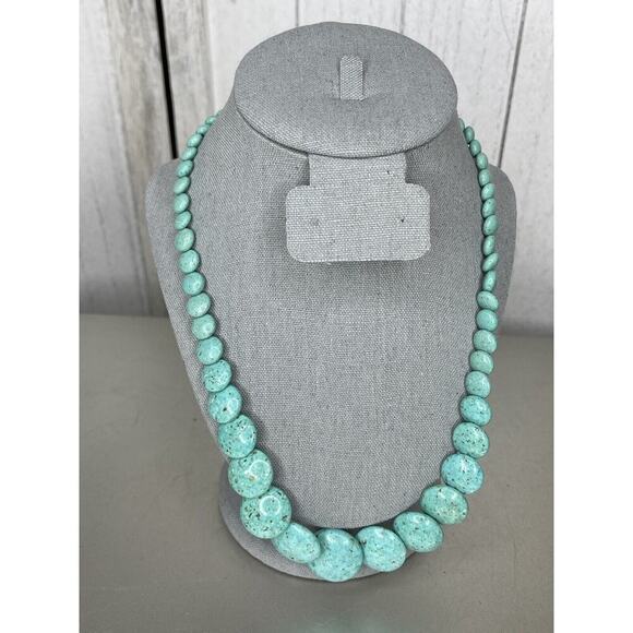 Signed Desert Rose Trading Company Flat Round Turqouise Stone Necklace 925 - Picture 1 of 6